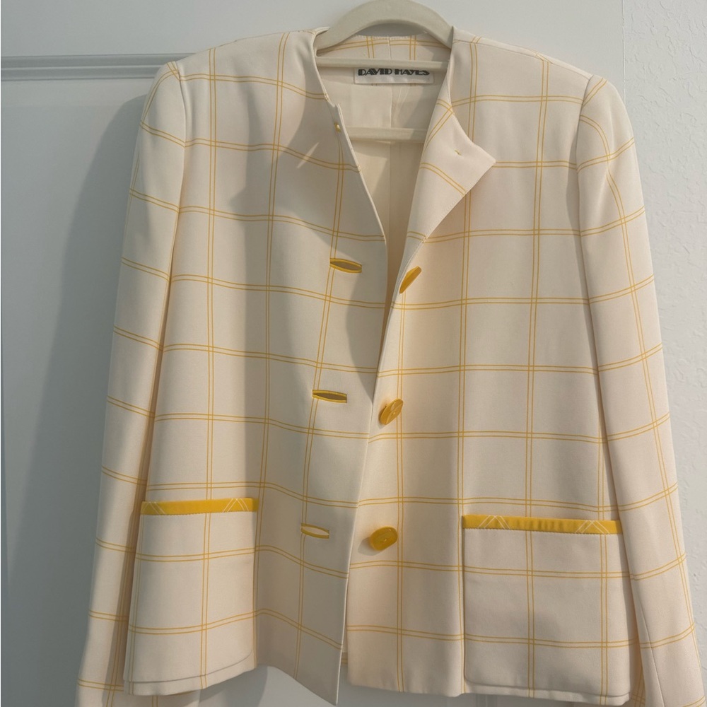 RARE David Hayes vintage cream and yellow skirt set. 100% silk